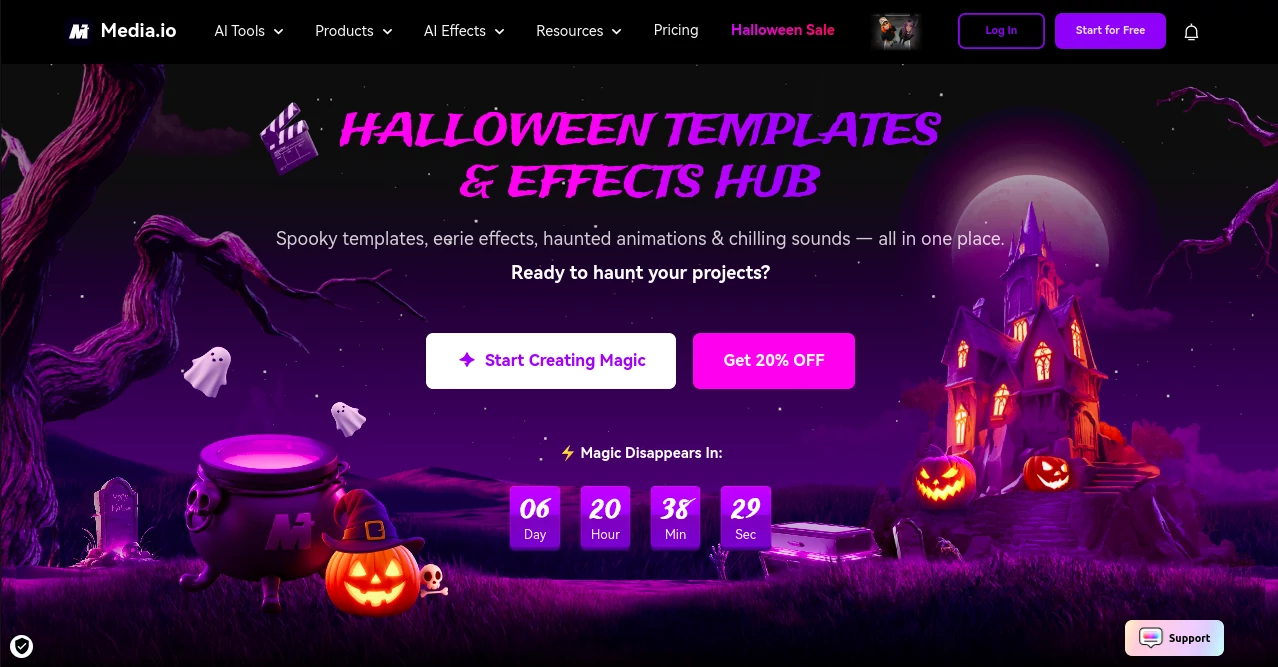 Screenshot of HALLOWEEN TEMPLATES & EFFECTS HUB – An AI tool in the ,AI Photo Enhancer ,Photo & Image Editor ,AI Video Generator ,AI Image to Image  category, showcasing its interface and key features.