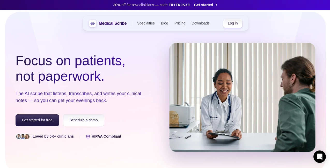 Screenshot of Medical Scribe – An AI tool in the ,AI Notes Assistant ,AI Transcription ,AI Speech to Text ,AI Healthcare  category, showcasing its interface and key features.