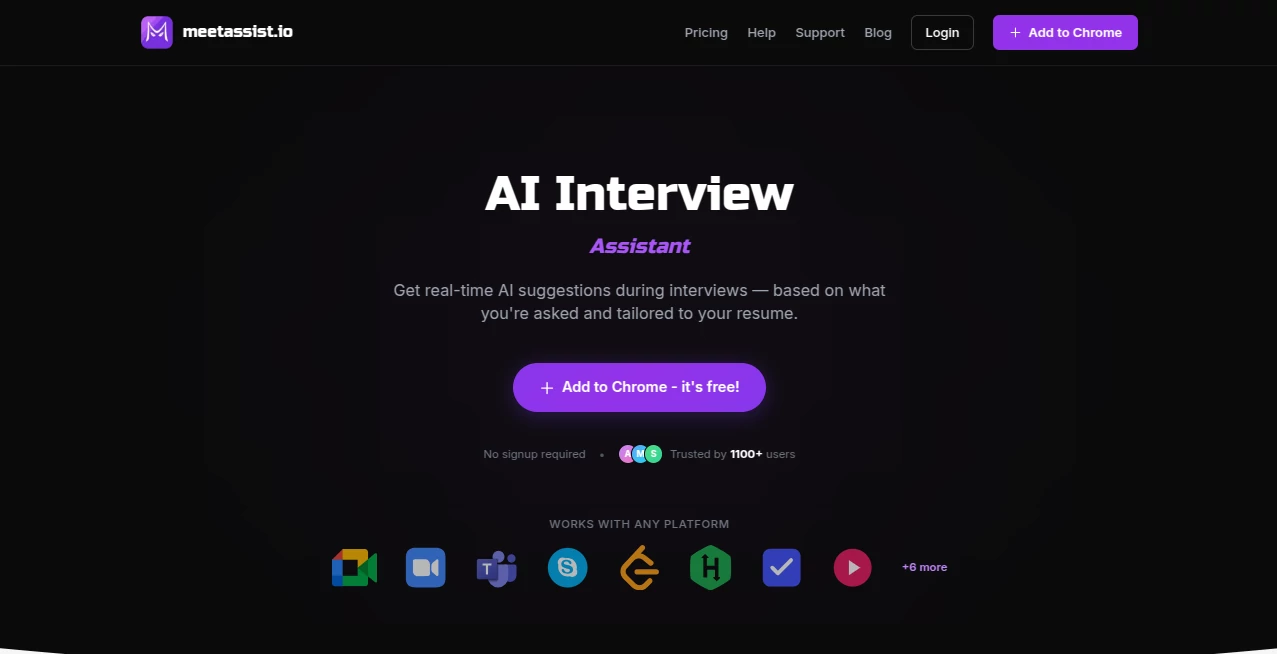 Screenshot of MeetAssist – An AI tool in the ,AI Voice Assistants ,AI Interview Assistant ,AI Productivity Tools ,AI Meeting Assistant  category, showcasing its interface and key features.