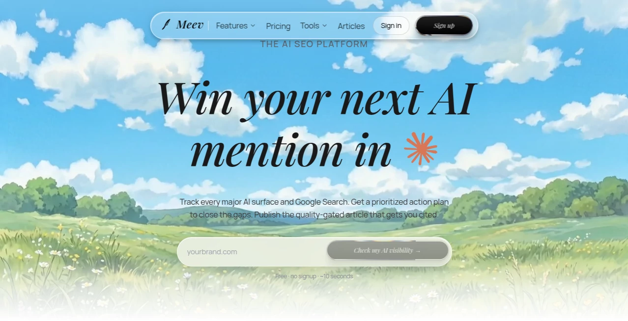 Screenshot of Meev – An AI tool in the ,AI SEO Assistant ,AI Content Generator ,AI Analytics Assistant ,AI Marketing Plan Generator  category, showcasing its interface and key features.