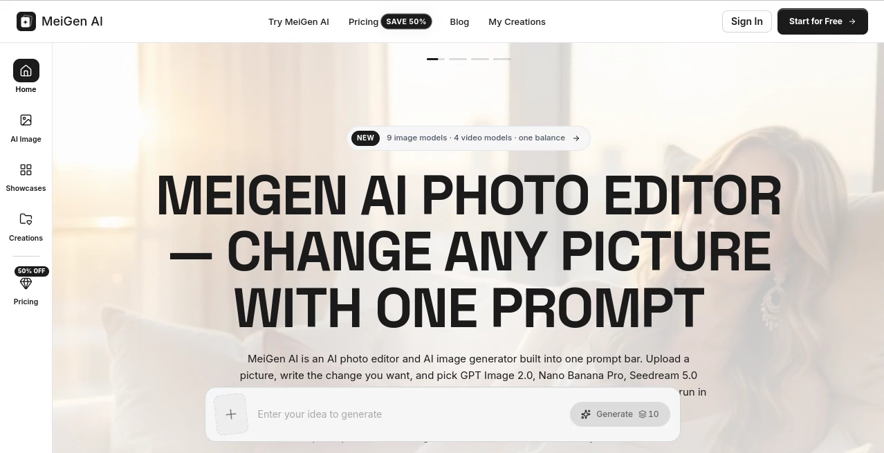 Screenshot of MeiGen AI – An AI tool in the ,AI Text to Image ,AI Photo & Image Generator ,Photo & Image Editor ,AI Image to Image ,Image  category, showcasing its interface and key features.