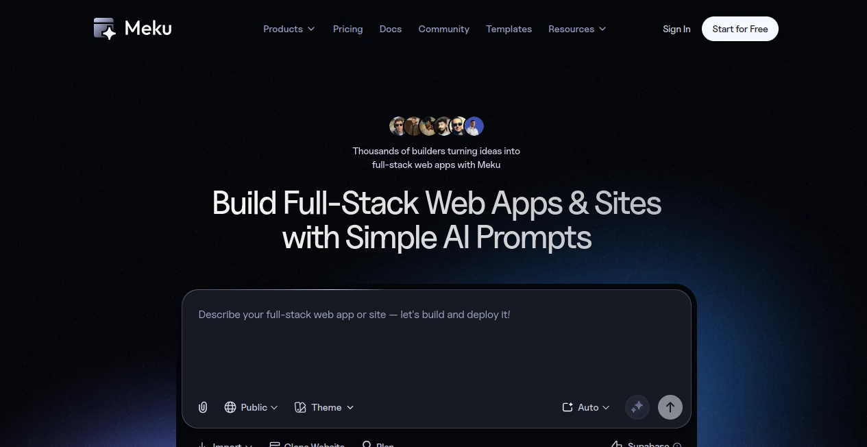 Screenshot of Meku – An AI tool in the ,AI Website Builder ,AI No-Code & Low-Code ,AI Developer Tools ,AI App Builder  category, showcasing its interface and key features.