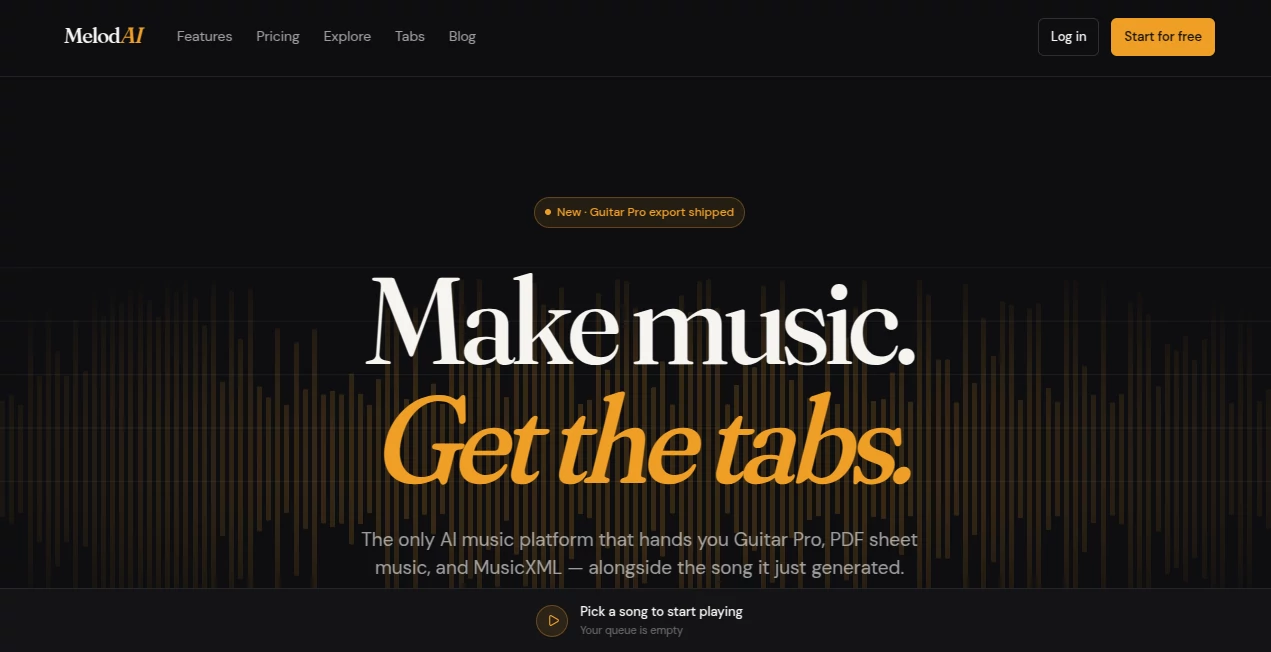 Screenshot of MelodAI – An AI tool in the ,AI Text to Music ,AI Music Generator ,AI Voice Assistants ,AI Voice & Audio Editing  category, showcasing its interface and key features.