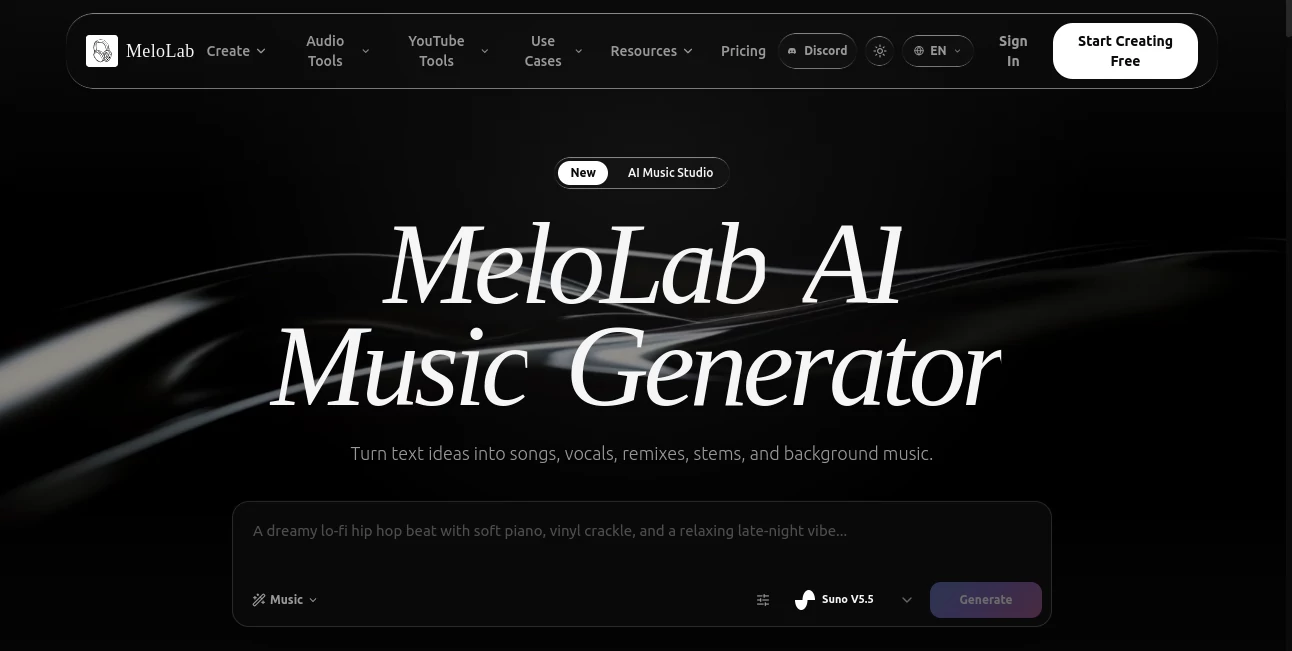 Screenshot of MeloLab – An AI tool in the ,AI Text to Music ,AI Music Generator  category, showcasing its interface and key features.
