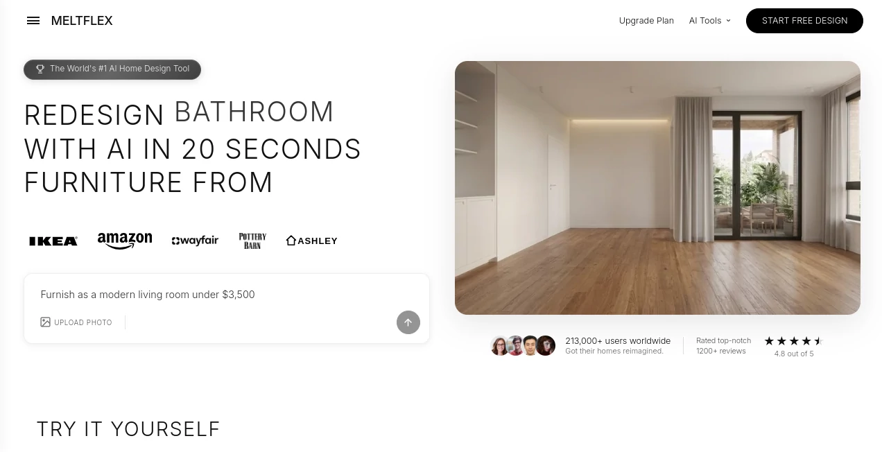 Screenshot of MeltFlex AI – An AI tool in the ,AI Image to Image ,AI Design Generator ,AI Graphic Design ,AI Interior & Room Design  category, showcasing its interface and key features.