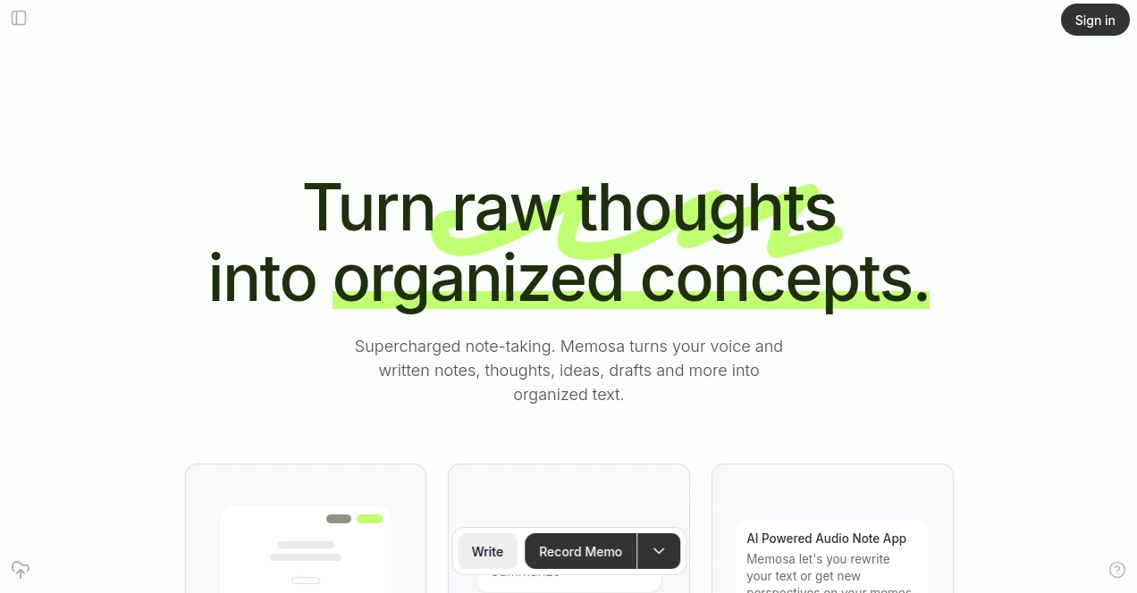 Screenshot of Memosa AI – An AI tool in the ,AI Summarizer ,AI Transcription ,AI Meeting Assistant ,AI Notes Assistant  category, showcasing its interface and key features.