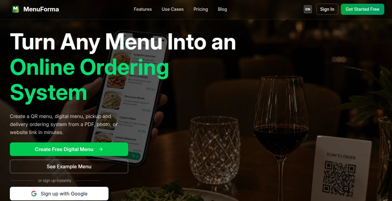 Screenshot of MenuForma – An AI tool in the ,AI Photo & Image Generator ,AI Customer Service Assistant ,AI Productivity Tools ,Other  category, showcasing its interface and key features.