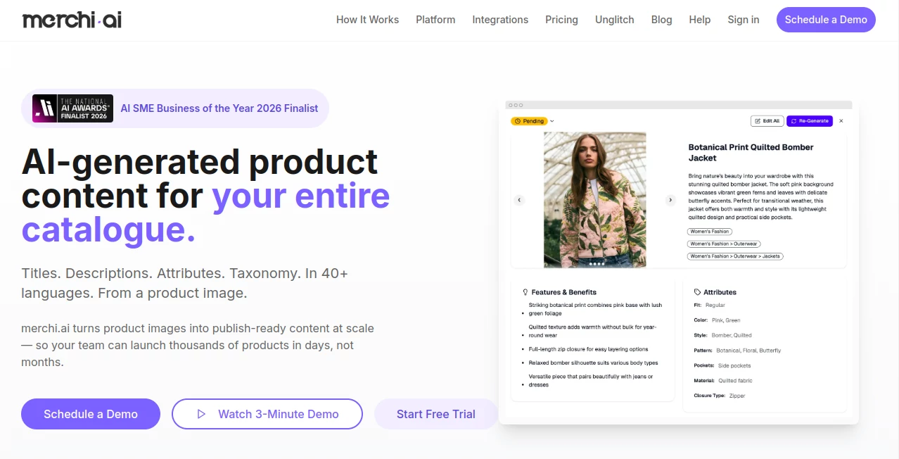 Screenshot of Merchi AI – An AI tool in the ,AI Content Generator ,AI Product Description Generator ,AI E-commerce Assistant ,AI SEO Assistant  category, showcasing its interface and key features.