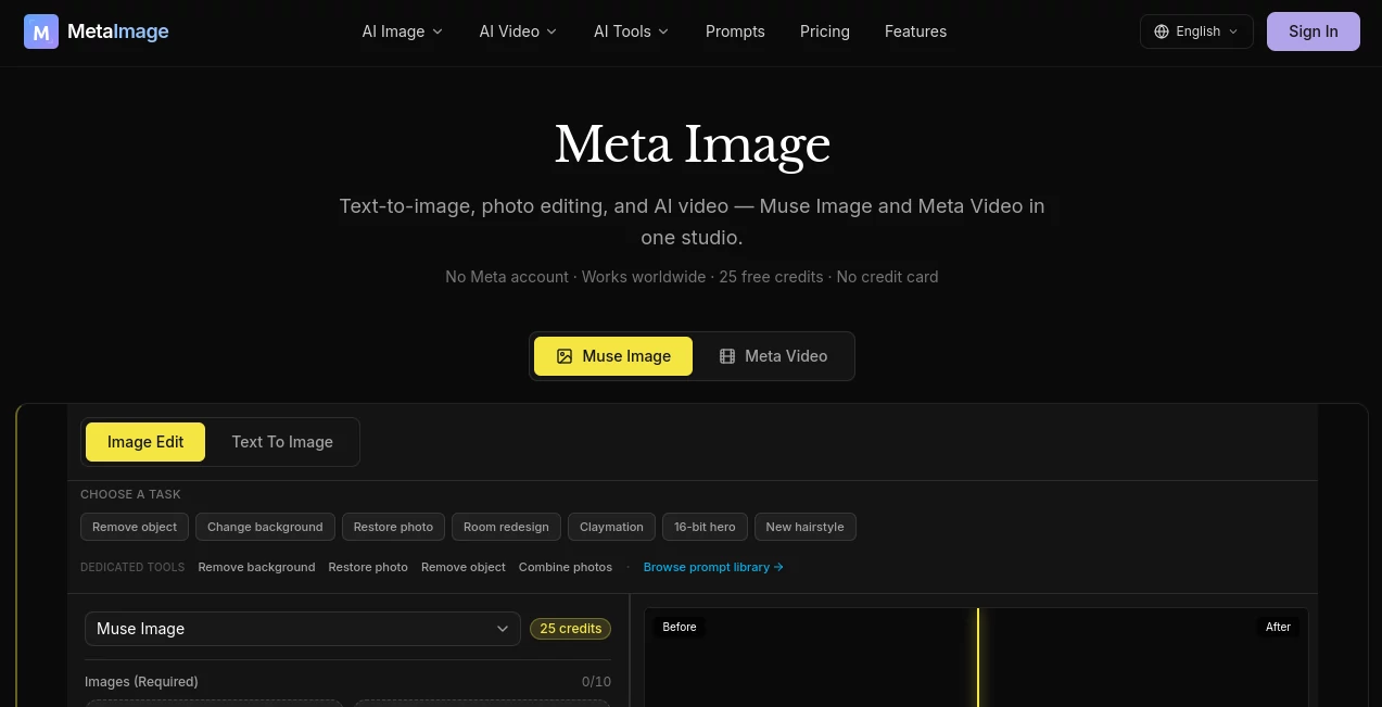 Screenshot of Meta Image – An AI tool in the ,AI Photo & Image Generator ,AI Image to Video ,AI Video Generator ,AI Text to Image  category, showcasing its interface and key features.