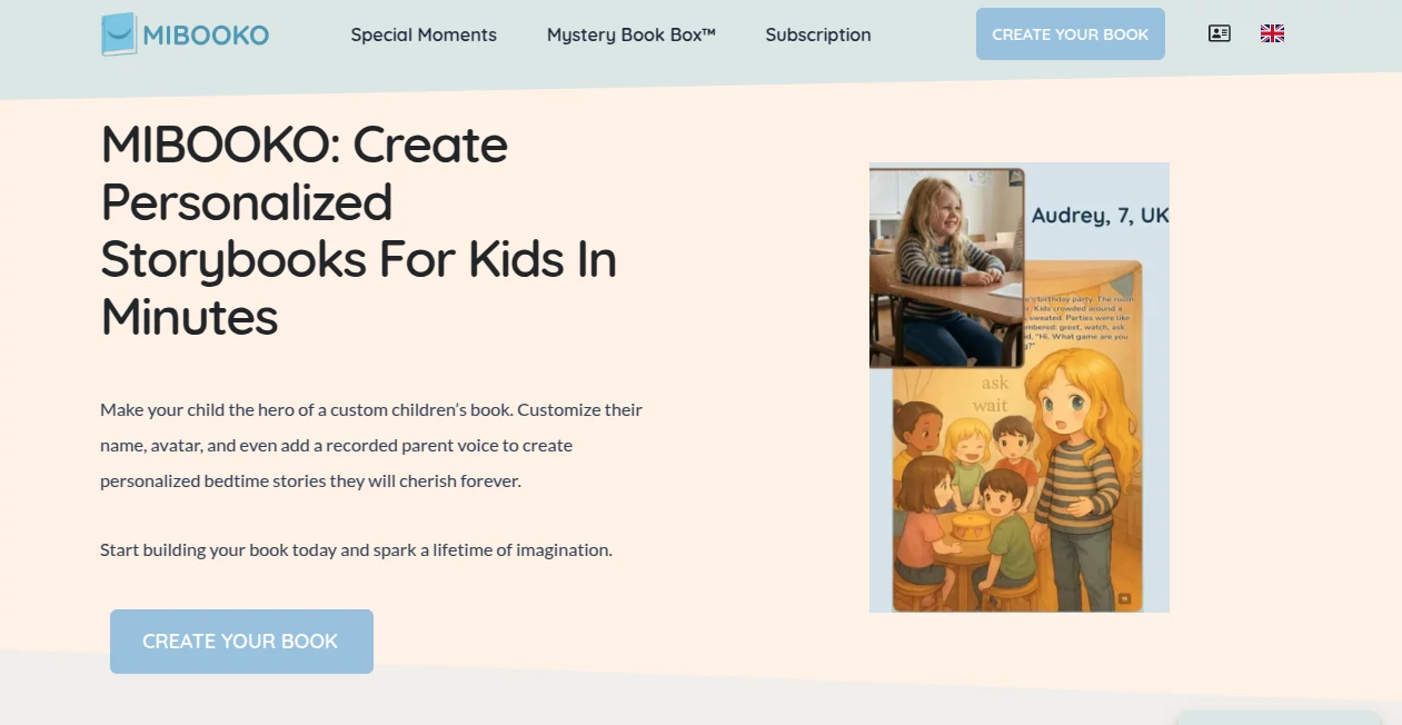 Screenshot of MIBOOKO – An AI tool in the ,AI Story Writing ,AI Book Writing ,AI Creative Writing ,AI Parenting  category, showcasing its interface and key features.