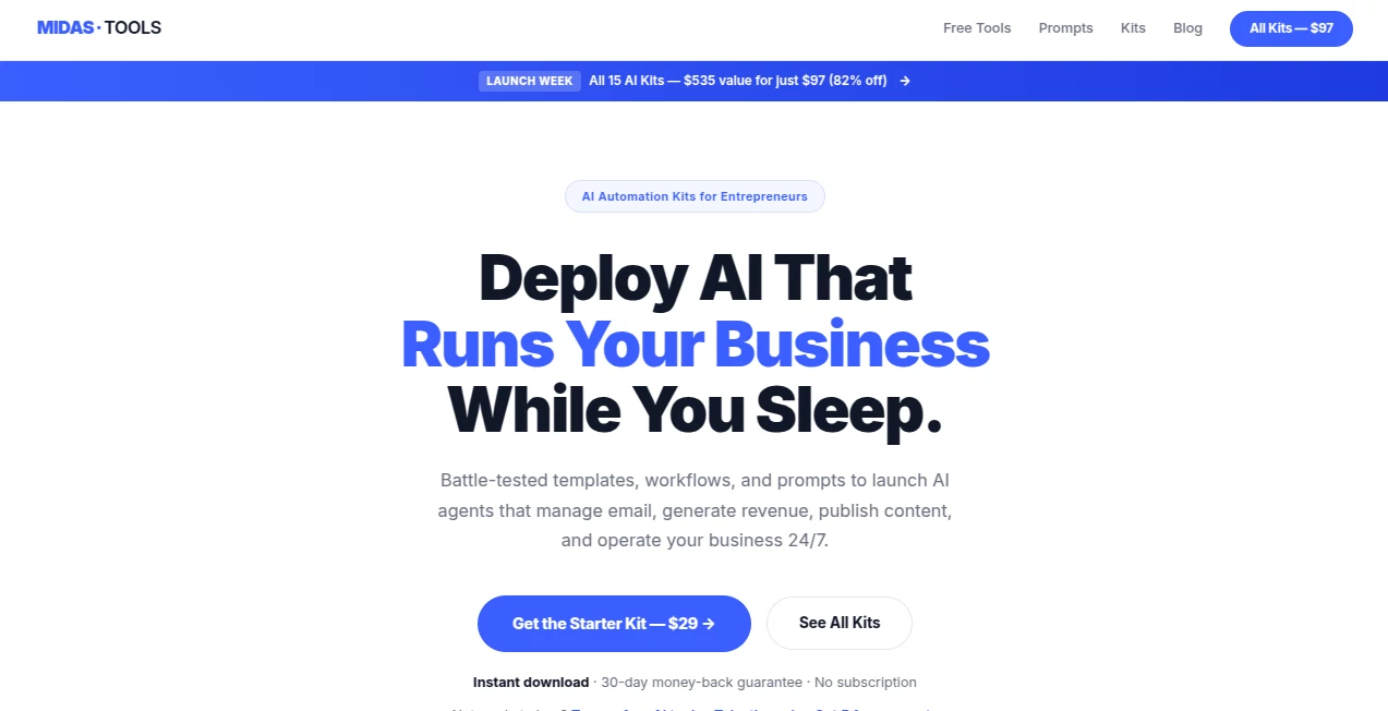 Screenshot of Midas Tools – An AI tool in the ,Prompt ,AI Tools Directory  category, showcasing its interface and key features.