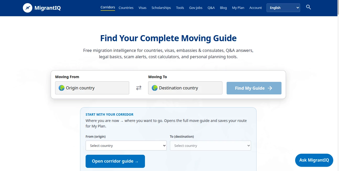 Screenshot of MigrantIQ – An AI tool in the ,AI Life Assistant ,AI Research Tool ,AI Legal Assistant ,AI Trip Planner  category, showcasing its interface and key features.