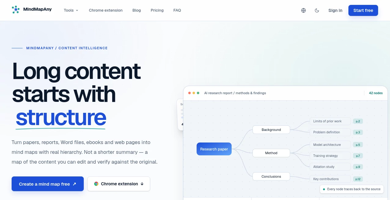 Screenshot of MindMapAny – An AI tool in the ,AI Documents Assistant ,AI PDF ,AI Mind Mapping ,AI Research Tool  category, showcasing its interface and key features.