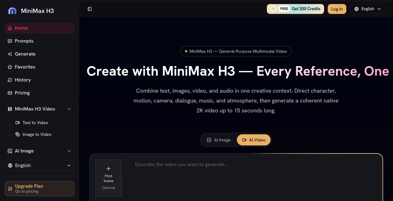 Screenshot of MiniMax H3 – An AI tool in the ,AI Image to Video ,AI Video Generator ,Video ,AI Text to Video  category, showcasing its interface and key features.