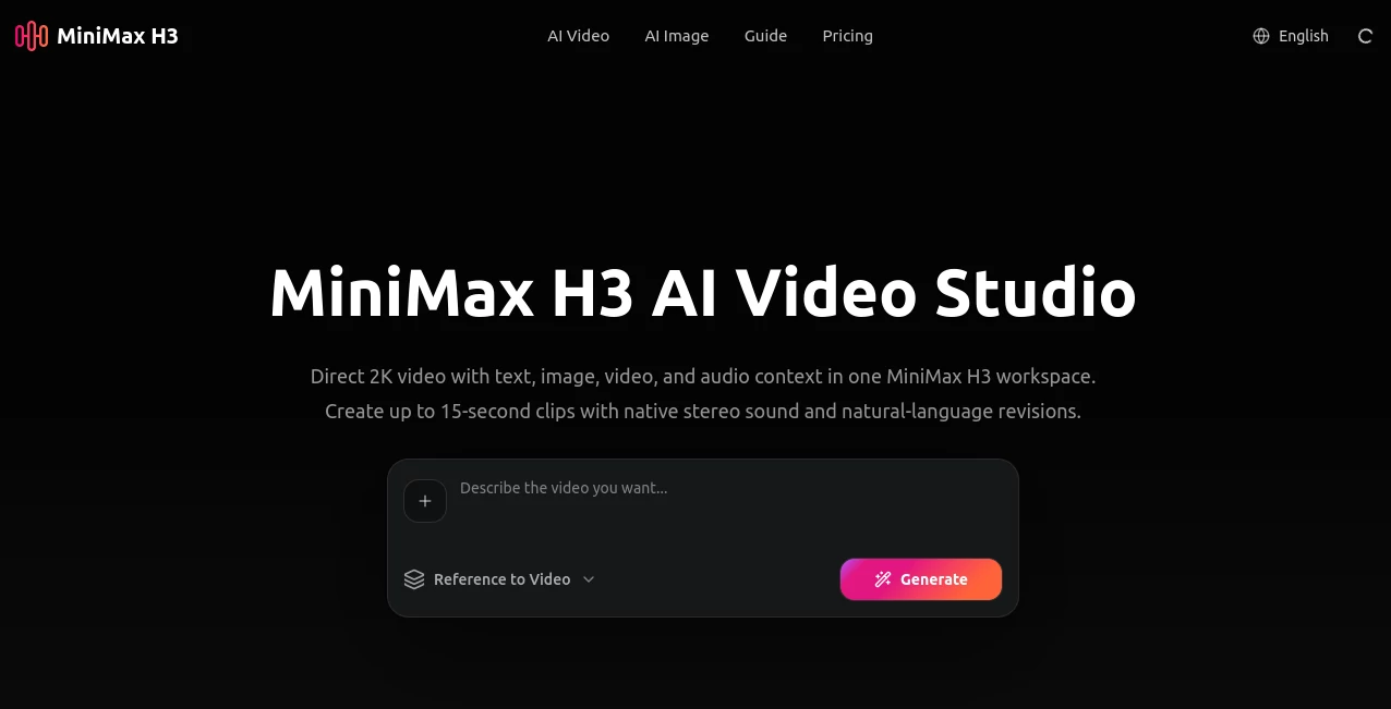 Screenshot of MiniMax H3 – An AI tool in the ,AI Video to Video ,AI Image to Video ,AI Video Generator  category, showcasing its interface and key features.