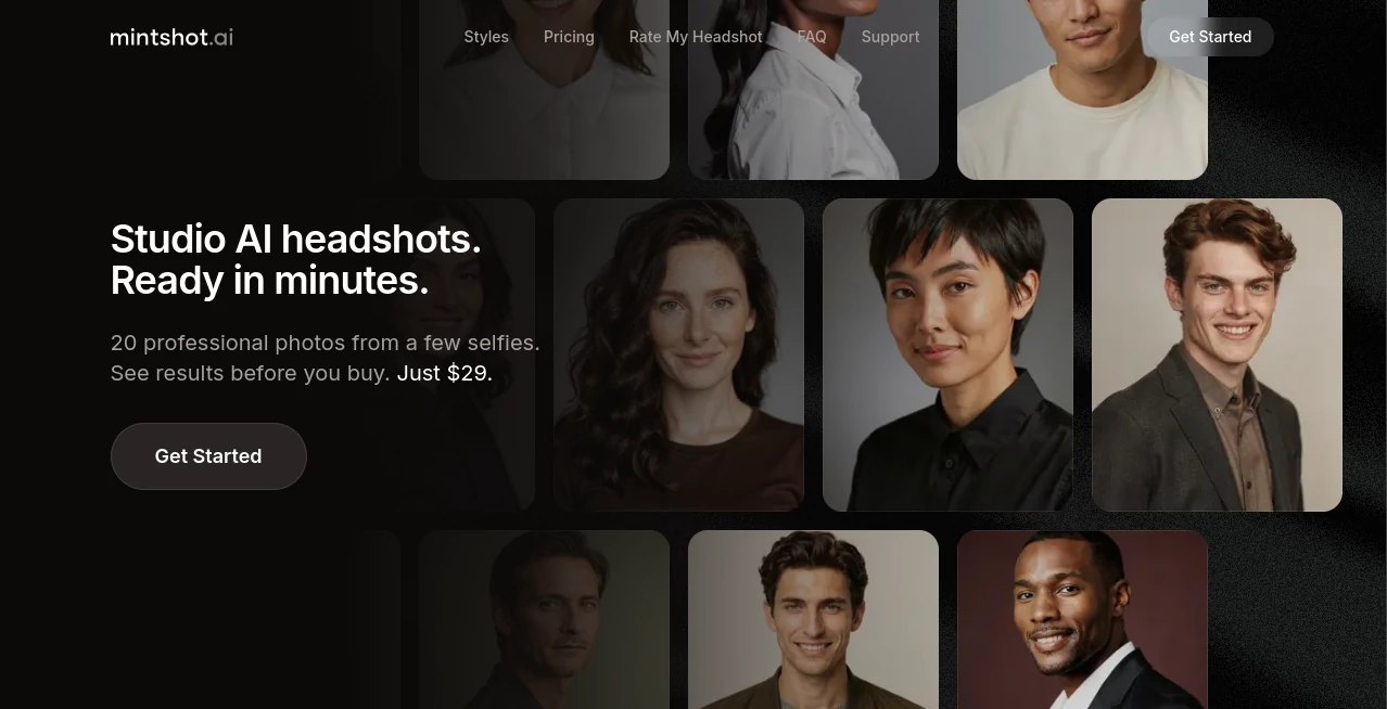 Screenshot of Mintshot – An AI tool in the ,AI Photo & Image Generator ,AI Photography ,AI Profile Picture Generator ,AI Selfie & Portrait  category, showcasing its interface and key features.