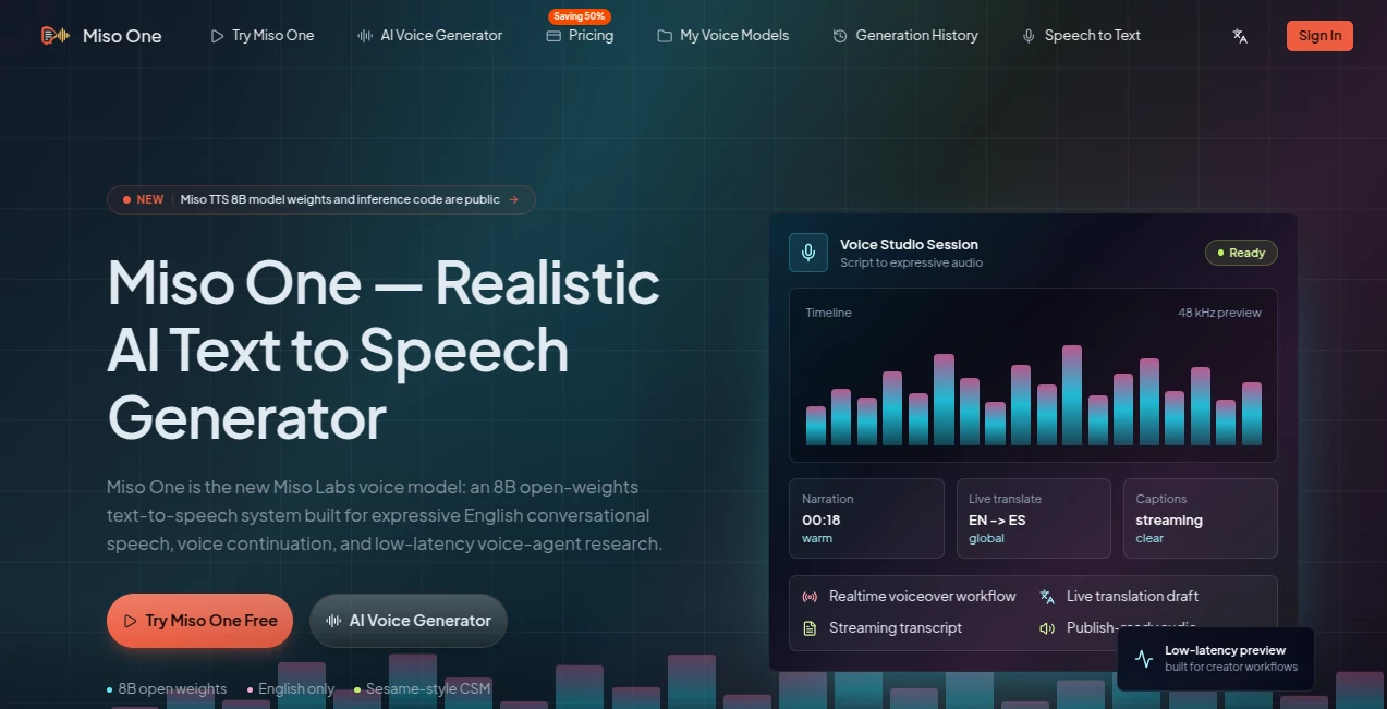 Screenshot of Miso One – An AI tool in the ,AI Writing Assistants ,AI Content Generator ,AI Chatbot ,AI Productivity Tools  category, showcasing its interface and key features.