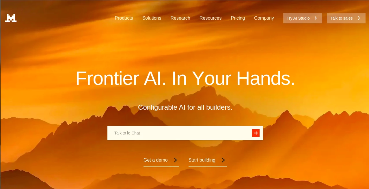 Screenshot of Mistral AI – An AI tool in the ,AI Code Assistant ,AI Developer Tools ,AI Chatbot ,Large Language Models (LLMs)  category, showcasing its interface and key features.