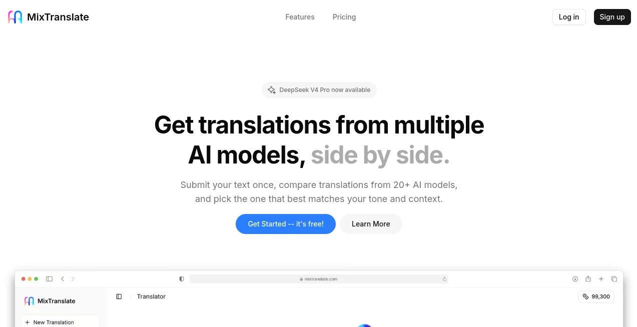 Screenshot of MixTranslate – An AI tool in the ,AI Translate ,AI Writing Assistants ,AI Content Generator ,AI Productivity Tools  category, showcasing its interface and key features.