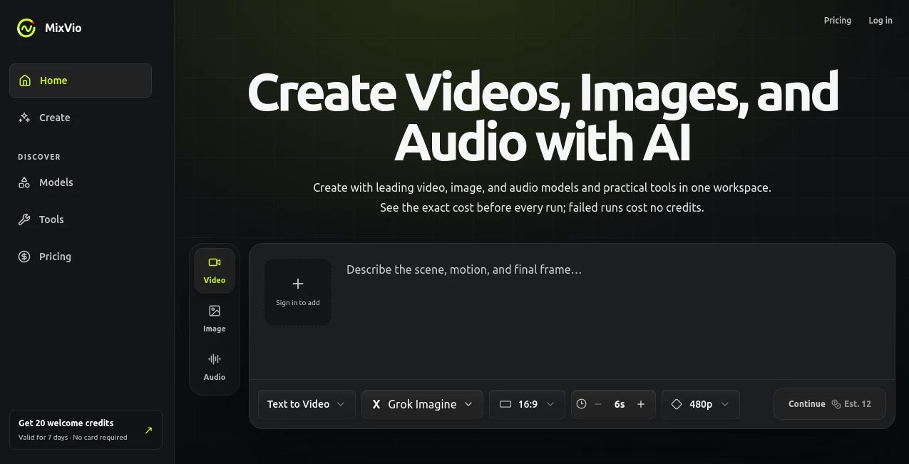 Screenshot of MixVio – An AI tool in the ,AI Photo & Image Generator ,AI Video Generator ,AI Music Generator ,AI Text to Video  category, showcasing its interface and key features.