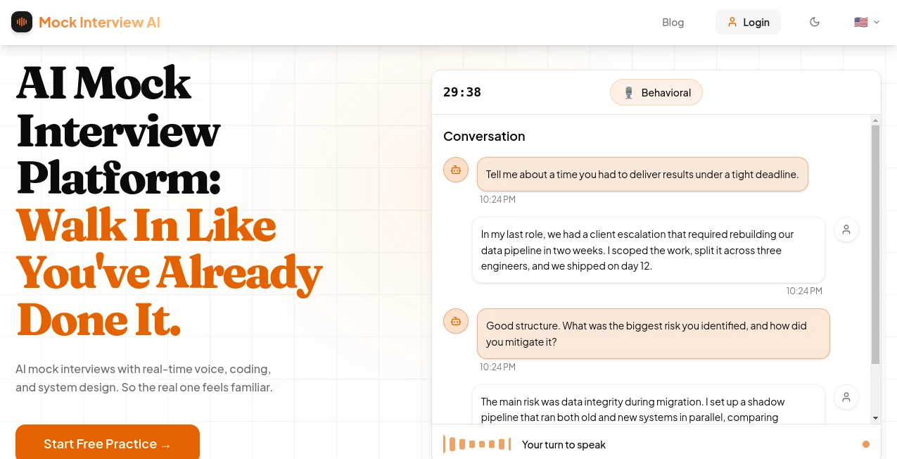 Screenshot of Mock Interview AI – An AI tool in the ,AI Interview Assistant ,AI Recruiting ,AI Coaching ,AI Education Assistant  category, showcasing its interface and key features.
