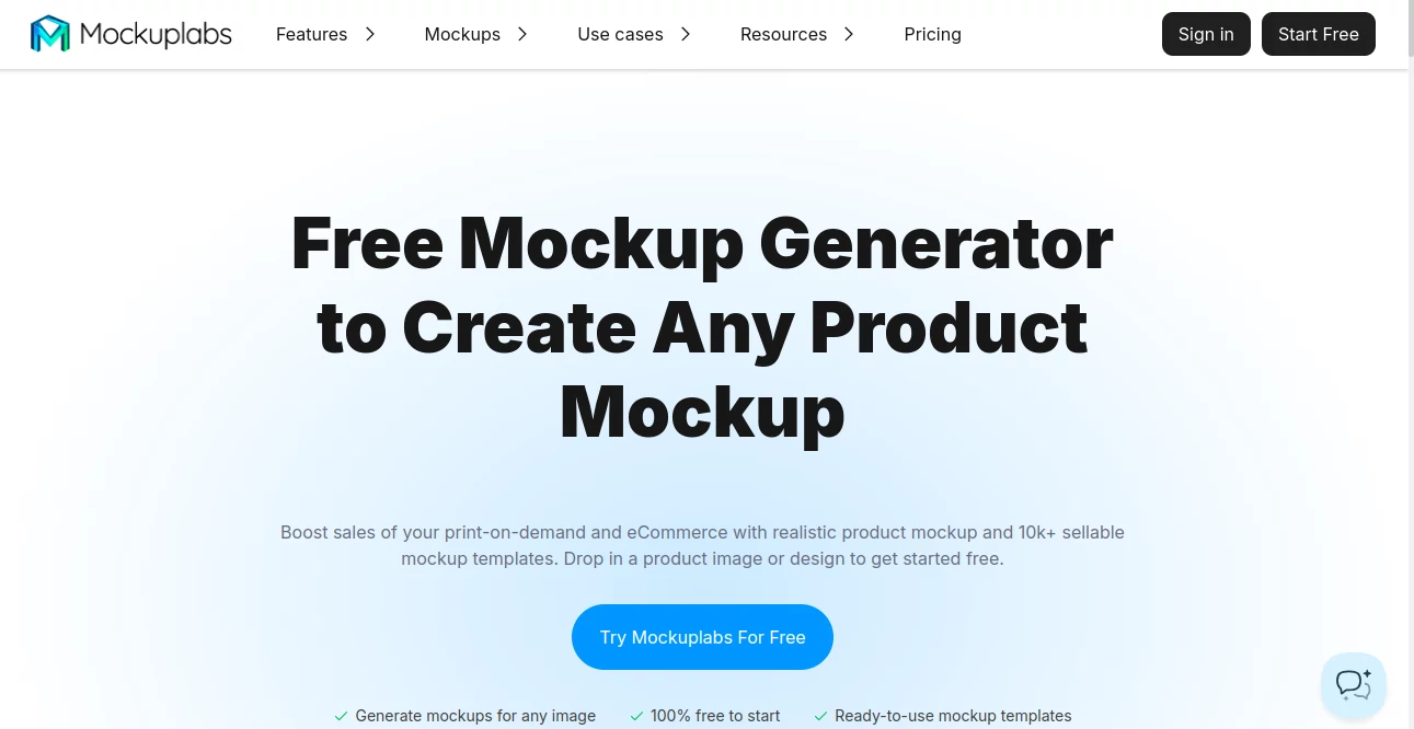 Screenshot of Mockuplabs – An AI tool in the ,AI Background Remover ,AI Design Assistant ,Photo & Image Editor ,AI Design Generator  category, showcasing its interface and key features.