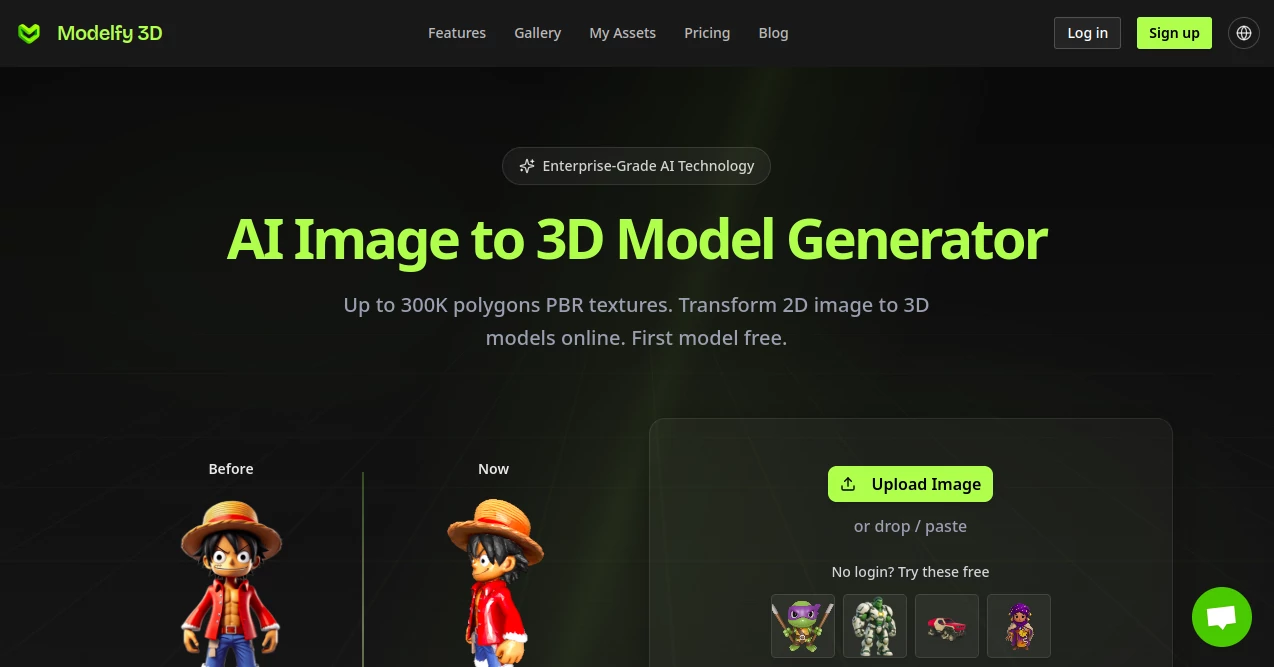 Screenshot of Modelfy 3D – An AI tool in the ,AI 3D Model Generator ,AI Art Generator ,AI Image to 3D Model ,AI Design Generator  category, showcasing its interface and key features.