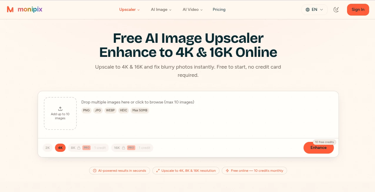Screenshot of MoniPix – An AI tool in the ,AI Photo & Image Generator ,Photo & Image Editor ,AI Photo Enhancer ,AI Photo Restoration  category, showcasing its interface and key features.