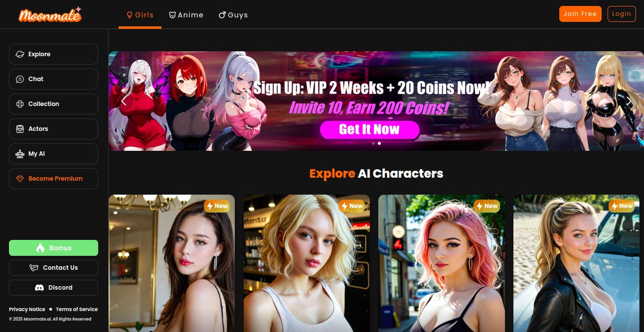 Screenshot of Moonmate AI – An AI tool in the ,AI Life Assistant ,AI Fun Tools ,AI Chatbot ,AI Girlfriend  category, showcasing its interface and key features.