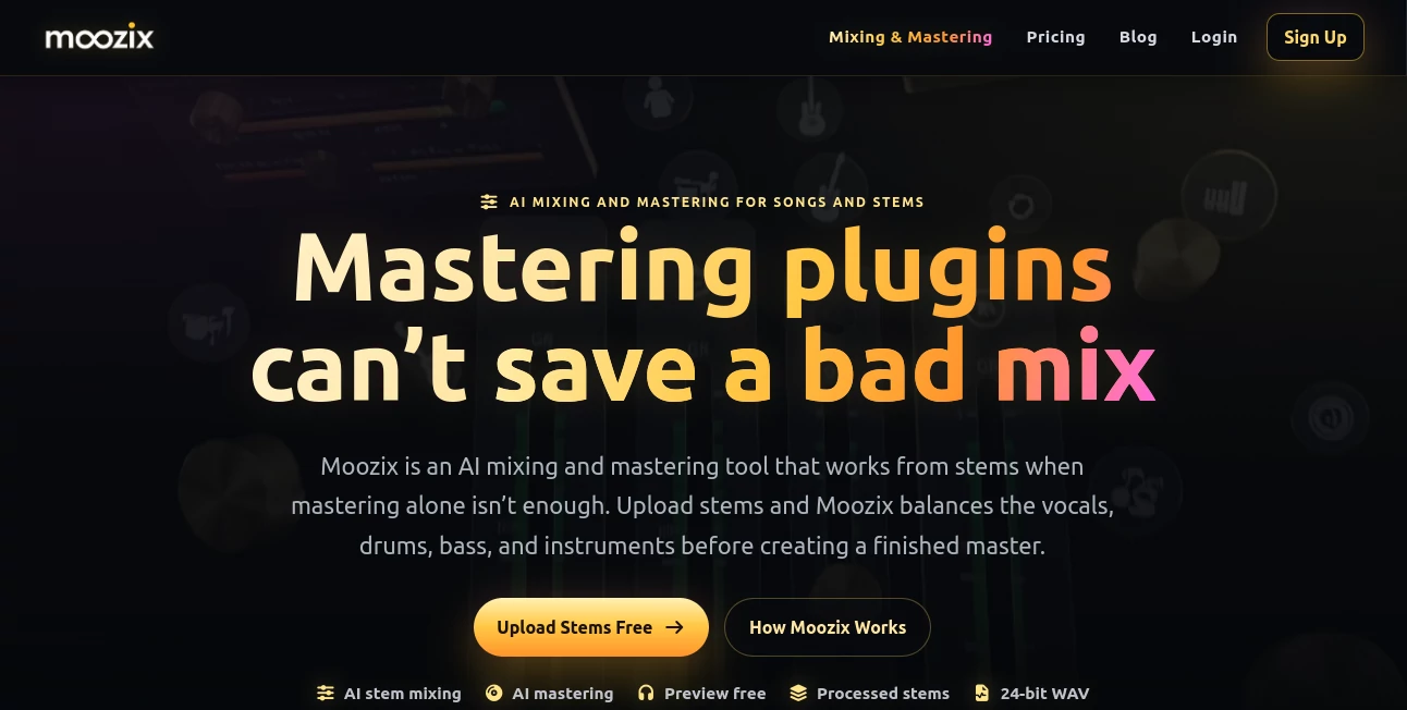 Screenshot of Moozix – An AI tool in the ,Voice  category, showcasing its interface and key features.
