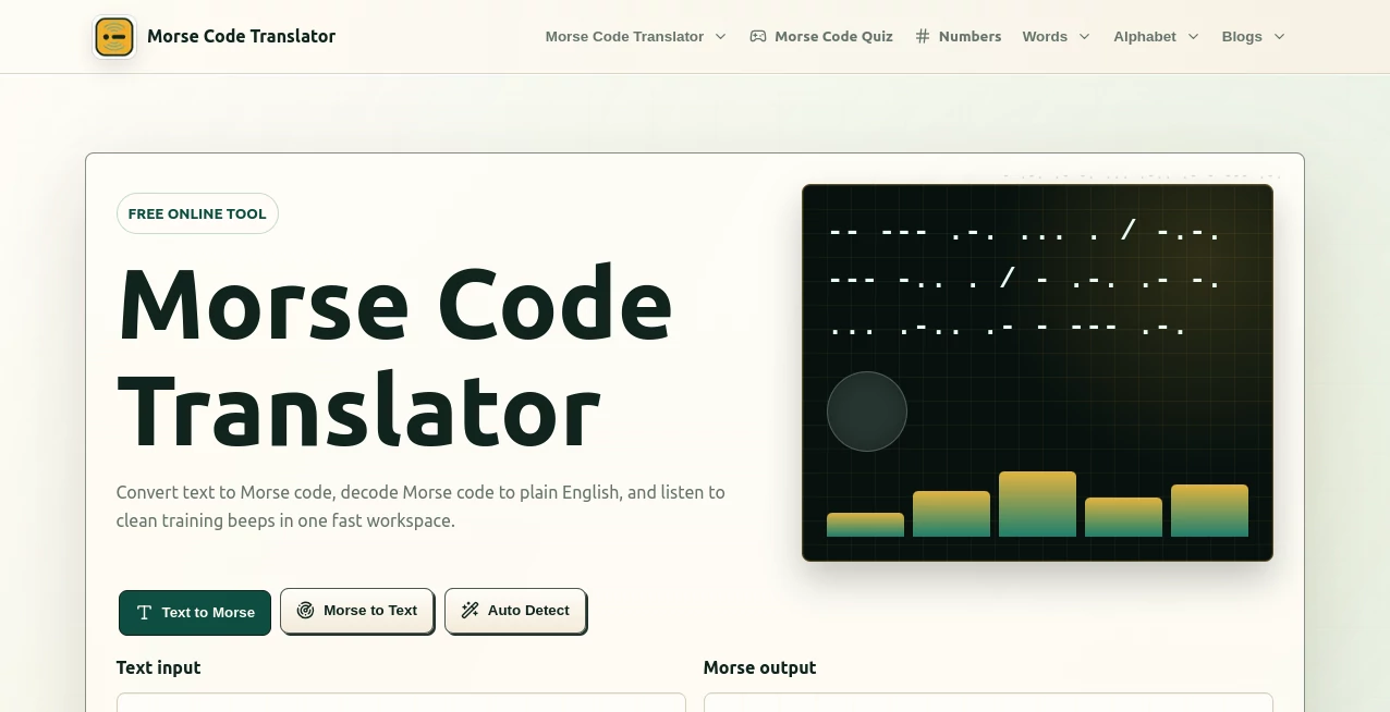 Screenshot of morse code translator – An AI tool in the ,AI Fun Tools ,AI Education Assistant ,AI Productivity Tools ,Other  category, showcasing its interface and key features.