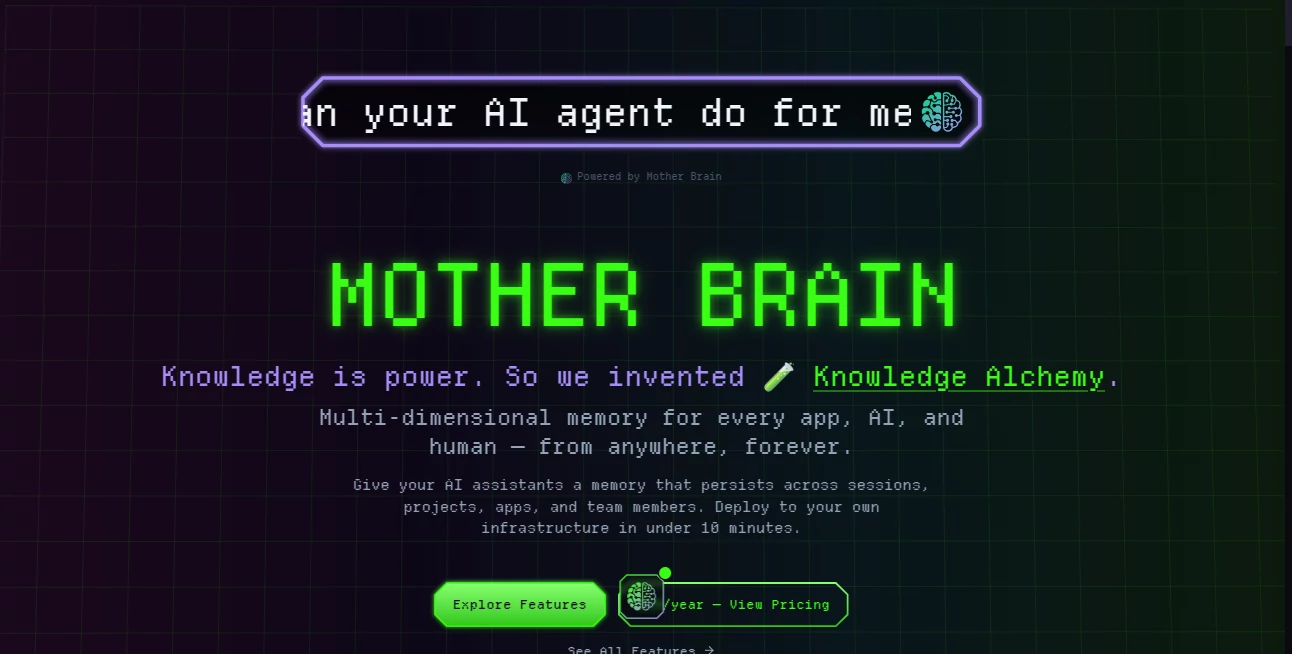 Screenshot of Mother Brain – An AI tool in the ,AI Team Collaboration ,AI Knowledge Management ,AI Knowledge Base ,AI Developer Tools  category, showcasing its interface and key features.