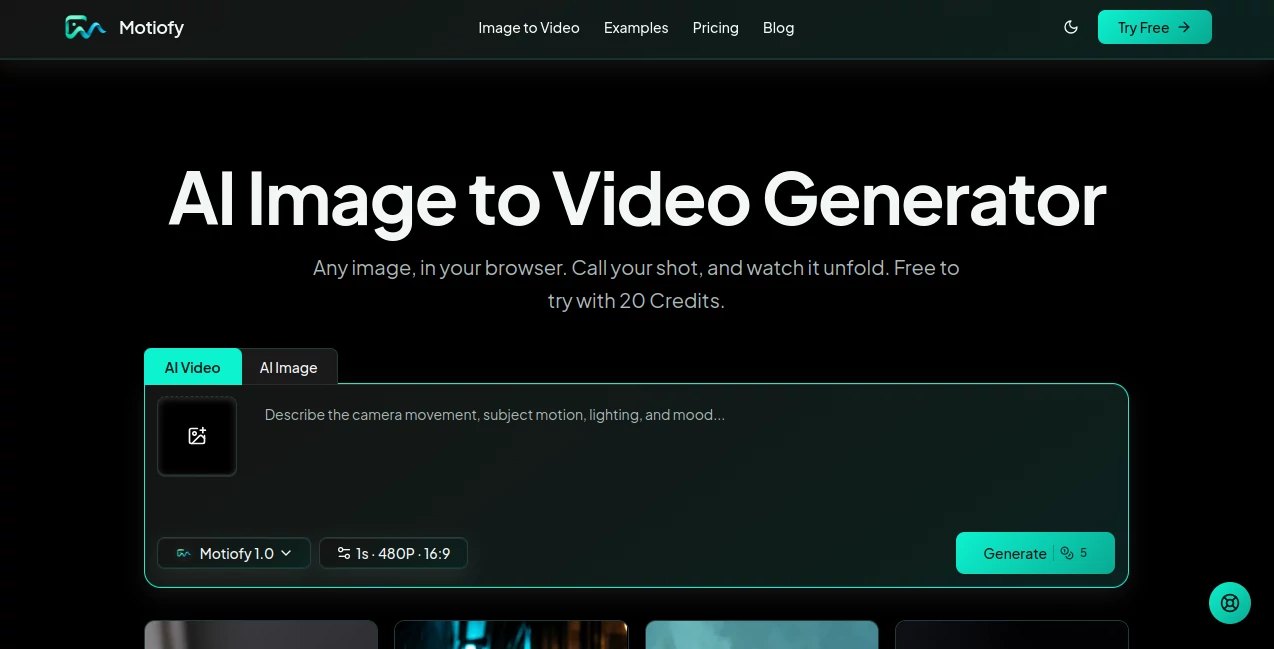 Screenshot of Motiofy – An AI tool in the ,AI Image to Video ,AI Video Generator ,Video  category, showcasing its interface and key features.