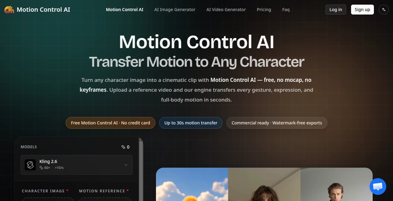 Screenshot of Motion Control AI – An AI tool in the ,AI Animated Video ,AI Image to Video ,AI Video Generator  category, showcasing its interface and key features.