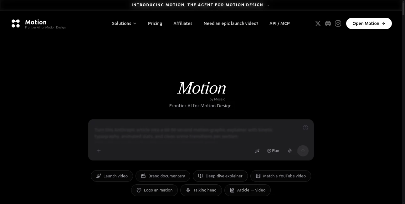 Screenshot of Motion – An AI tool in the ,AI Animated Video ,AI Video Generator ,AI Advertising Assistant  category, showcasing its interface and key features.
