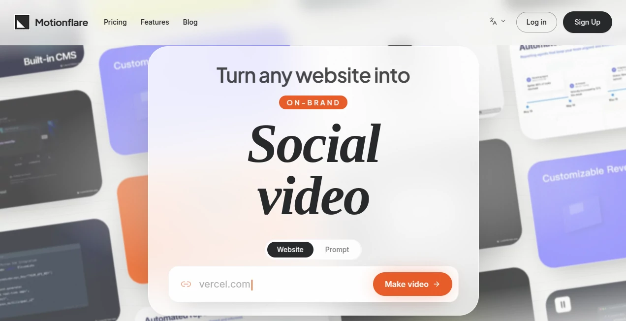 Screenshot of Motionflare – An AI tool in the ,AI Video Generator ,AI Advertising Assistant ,AI Social Media Assistant ,AI Marketing Plan Generator  category, showcasing its interface and key features.