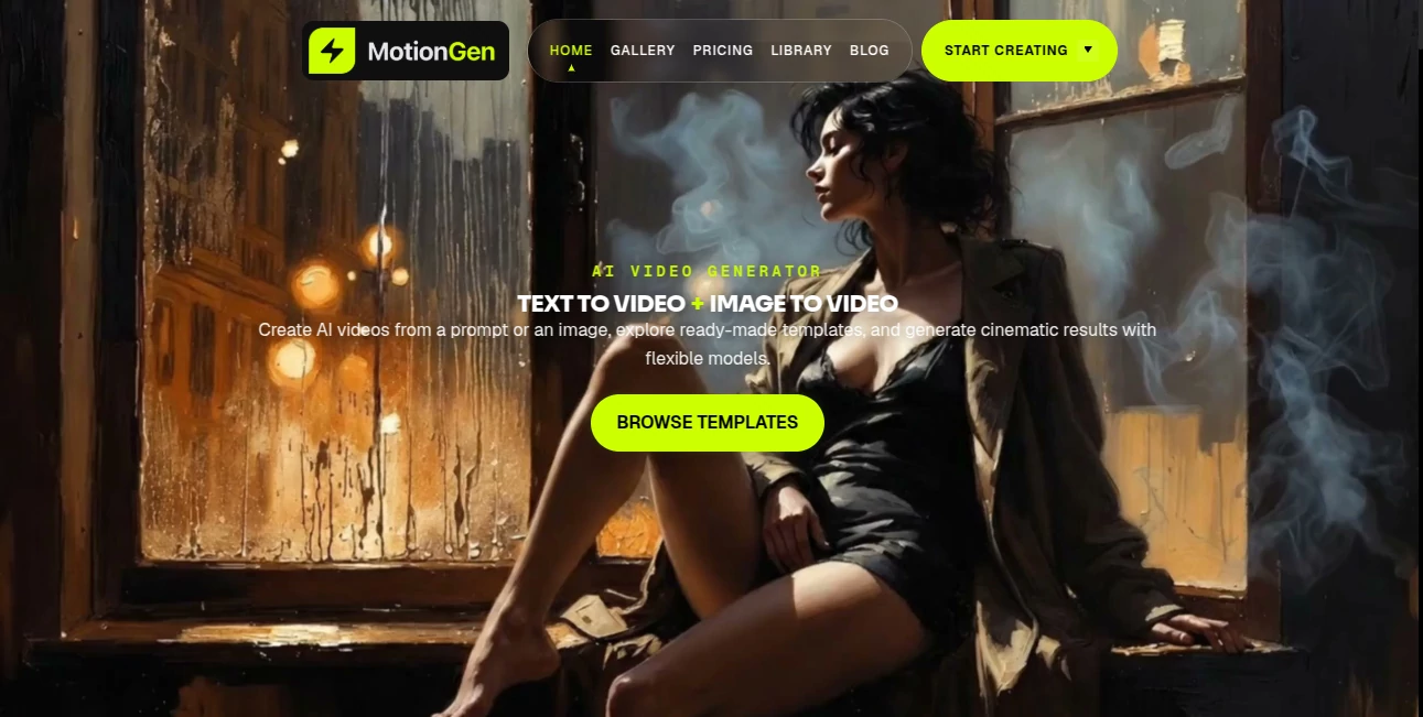 Screenshot of MotionGen – An AI tool in the ,AI Animated Video ,AI Video Editor ,AI Text to Video ,AI Video Generator  category, showcasing its interface and key features.