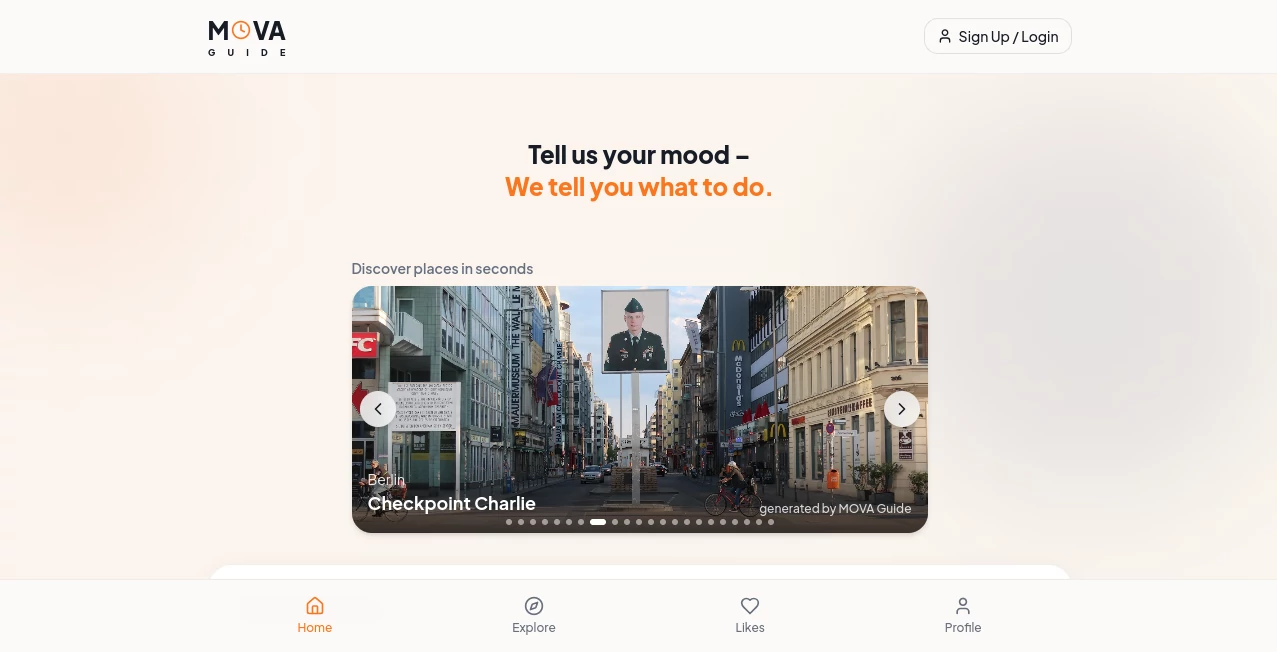 Screenshot of MOVA Guide – An AI tool in the ,AI Maps Generator ,AI Search Engine ,AI Trip Planner ,AI Life Assistant  category, showcasing its interface and key features.