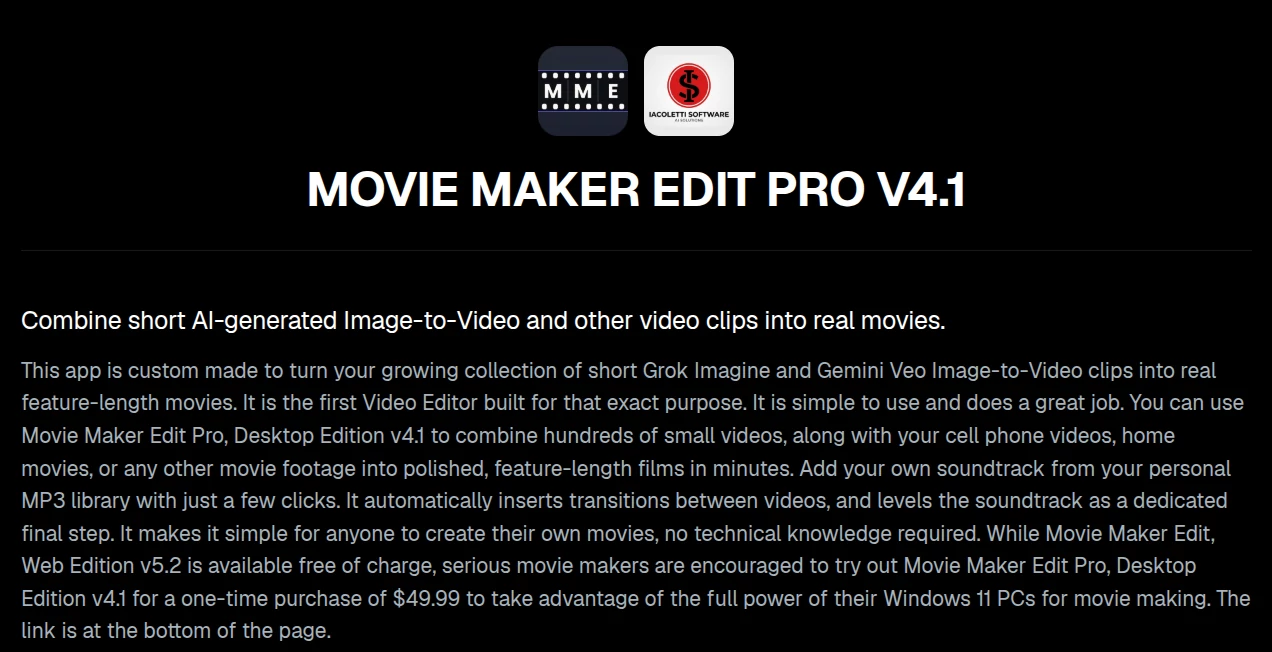 Screenshot of Movie Maker Gemini – An AI tool in the ,AI Image to Video ,AI Video Editor ,AI Video Generator ,AI Short Clips Generator  category, showcasing its interface and key features.