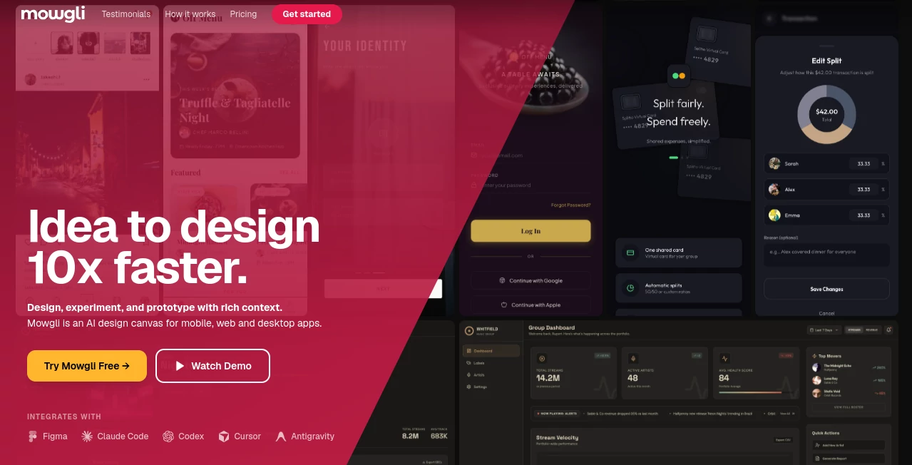 Screenshot of Mowgli – An AI tool in the ,AI App Builder ,AI Design Generator ,AI Design Assistant ,AI Website Designer  category, showcasing its interface and key features.