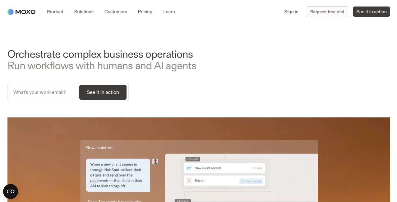 Screenshot of Moxo – An AI tool in the ,AI Workflow Management ,AI Project Management ,AI Team Collaboration ,AI Customer Service Assistant  category, showcasing its interface and key features.