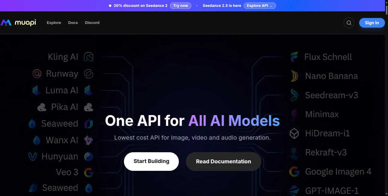 Screenshot of MuAPI – An AI tool in the ,AI Photo & Image Generator ,AI Image to Video ,AI API Design ,AI Developer Tools  category, showcasing its interface and key features.