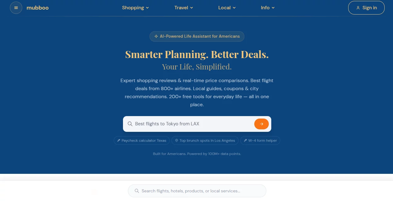 Screenshot of mubboo – An AI tool in the ,AI Research Tool ,AI Analytics Assistant ,AI Trip Planner ,AI Life Assistant  category, showcasing its interface and key features.