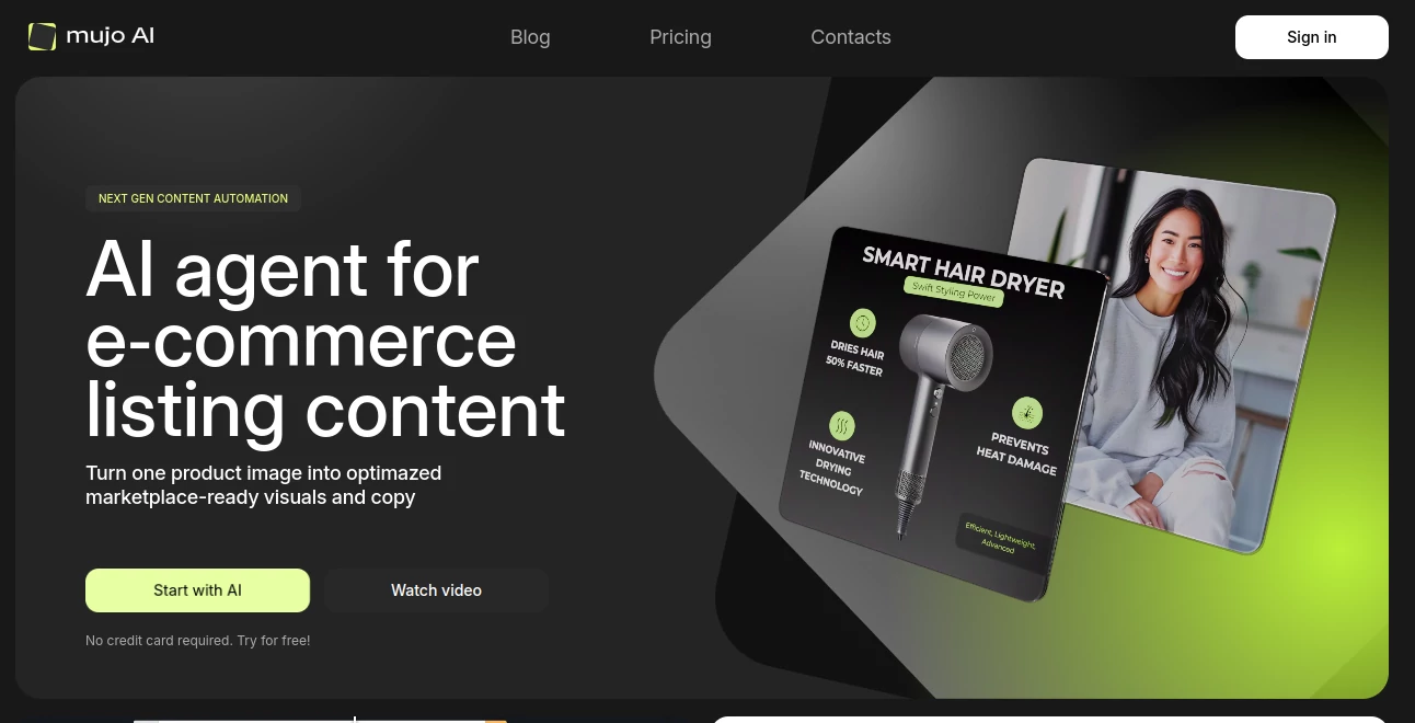 Screenshot of Mujo AI – An AI tool in the ,AI Photo & Image Generator ,AI Content Generator ,AI E-commerce Assistant ,AI Product Description Generator  category, showcasing its interface and key features.