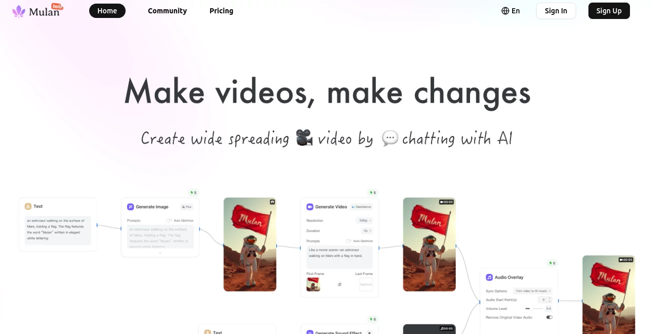 Screenshot of Mulan – An AI tool in the ,AI Content Generator ,AI Video Generator ,AI Art Generator ,AI Text to Image  category, showcasing its interface and key features.