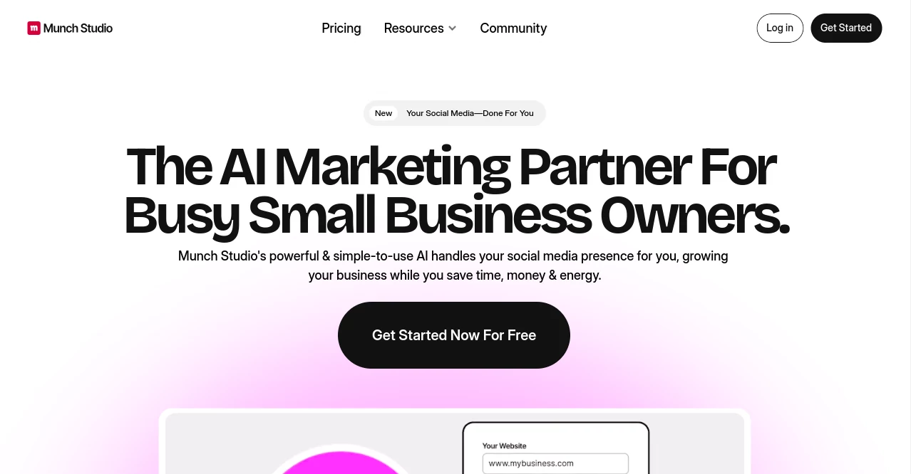 Screenshot of Munch Studio – An AI tool in the ,AI Content Generator ,AI Video Generator ,AI Social Media Assistant ,AI Marketing Plan Generator  category, showcasing its interface and key features.