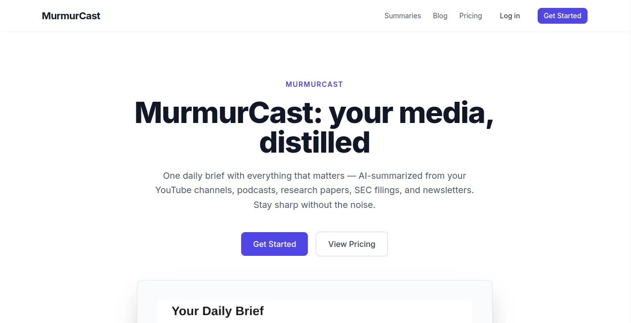 Screenshot of MurmurCast – An AI tool in the ,AI Speech Synthesis ,AI Audio Enhancer ,AI Speech to Text ,AI Podcast Assistant  category, showcasing its interface and key features.