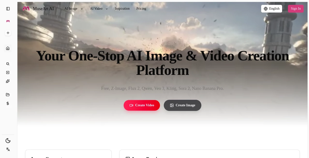 Screenshot of MuseArt AI – An AI tool in the ,AI Text to Image ,AI Image to Image ,AI Art Generator ,AI Design Generator  category, showcasing its interface and key features.
