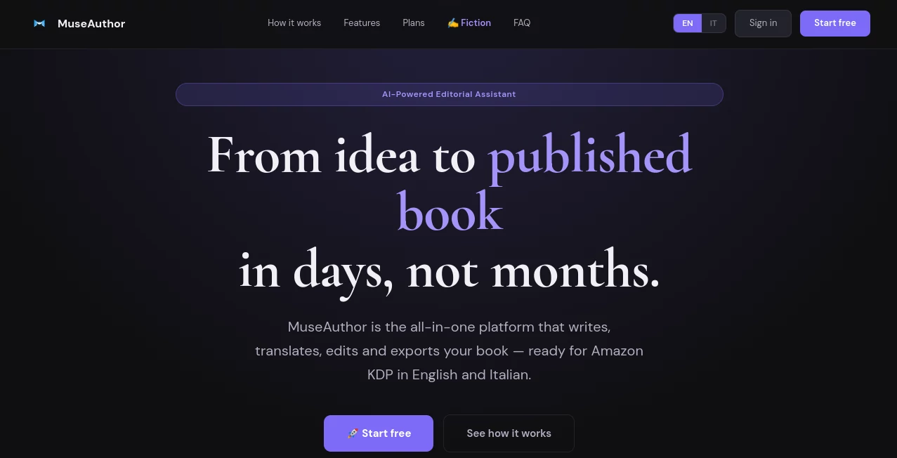 Screenshot of MuseAuthor – An AI tool in the ,AI Book Writing ,AI Writing Assistants ,AI Content Generator ,AI SEO Assistant  category, showcasing its interface and key features.