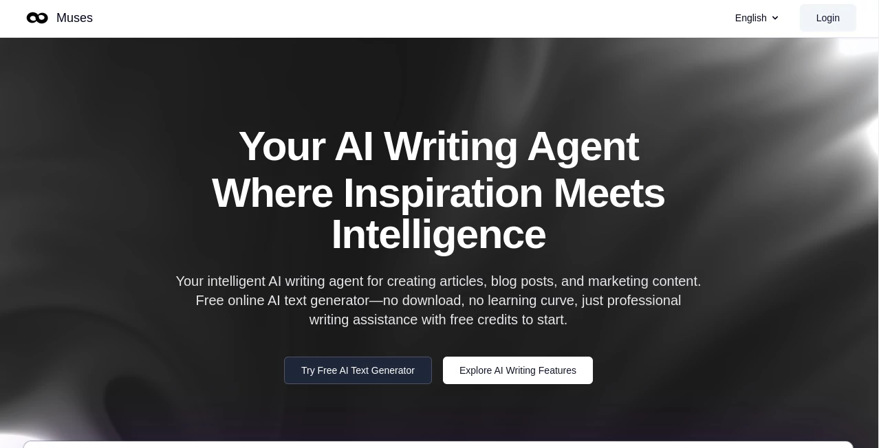 Screenshot of Muses – An AI tool in the ,AI Creative Writing ,AI Content Generator ,AI Rewriter ,AI Writing Assistants  category, showcasing its interface and key features.